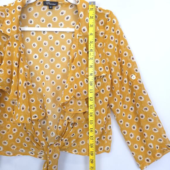 Countess Blouse Womens Medium Ditsy Daisy Floral Tie Front Sheer Ruffle Top - Picture 5 of 12